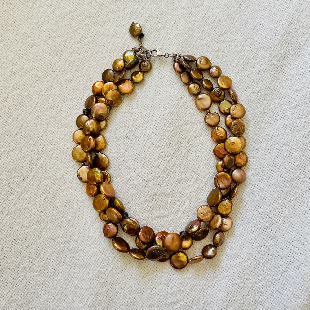 Silpada Designs Multi Strand Copper Bronze Gold Coin Pearl Necklace
